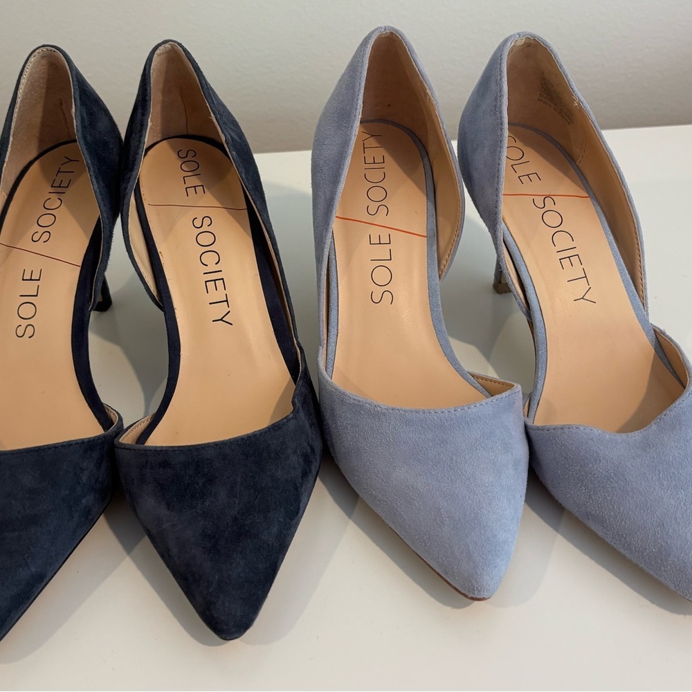 Sole Society Navy Blue and Light Blue Heels with Pointed Toe and d'Orsay Cut